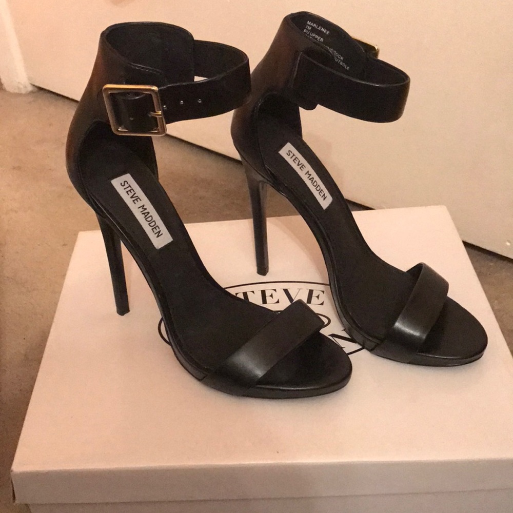 Steve Madden Marlenee Black Ankle Strap Heels